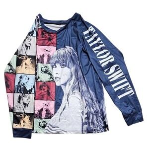 Taylor Swift Eras Tour Long Sleeve Graphic Shirt Navy Blue Women Large L Pop Art